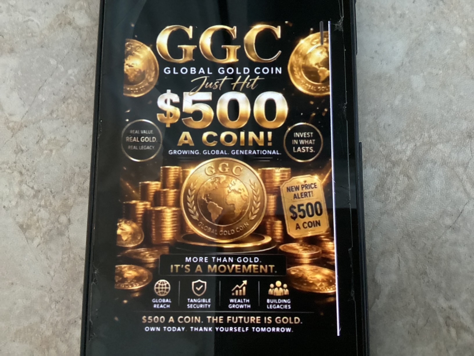 Global Gold Coin GGC just hit $500 a coin promotional image